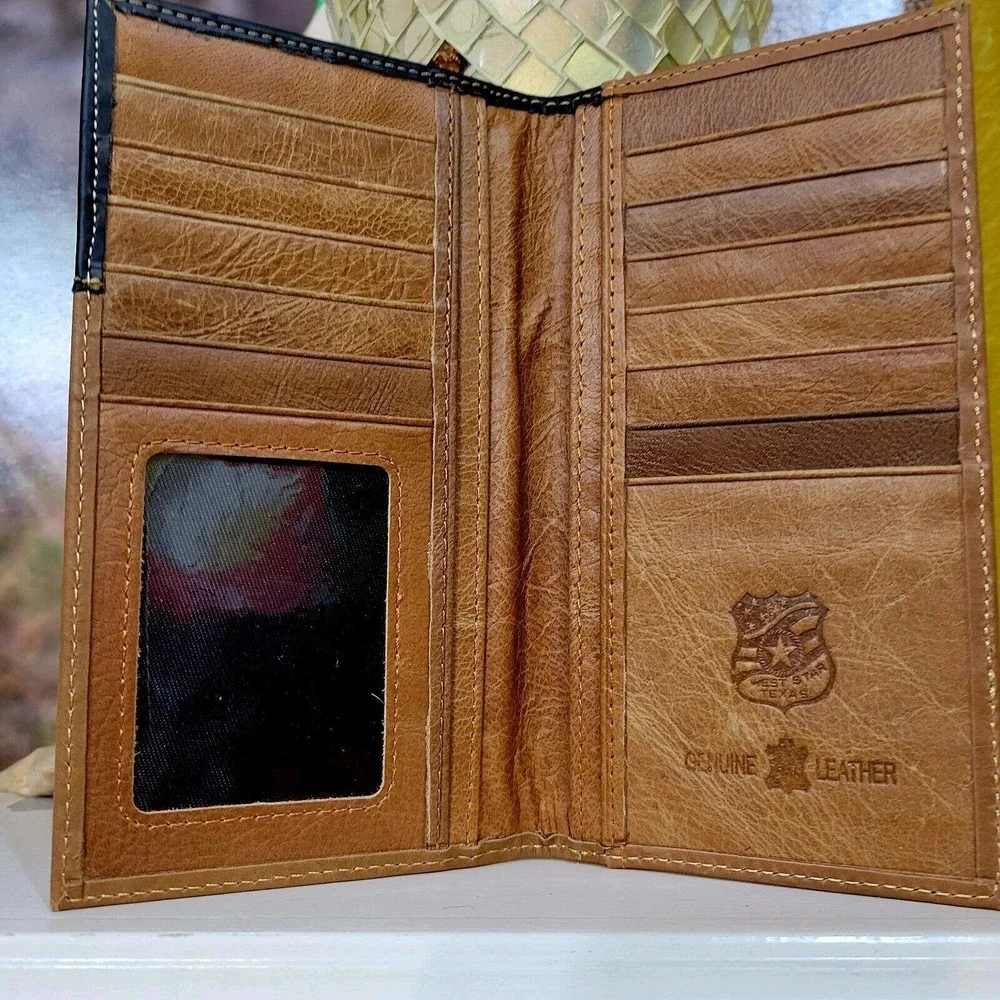Star Sheriff Star Western wallet genuine leather cow hair hand tooled Bifold... - Picture 9 of 10